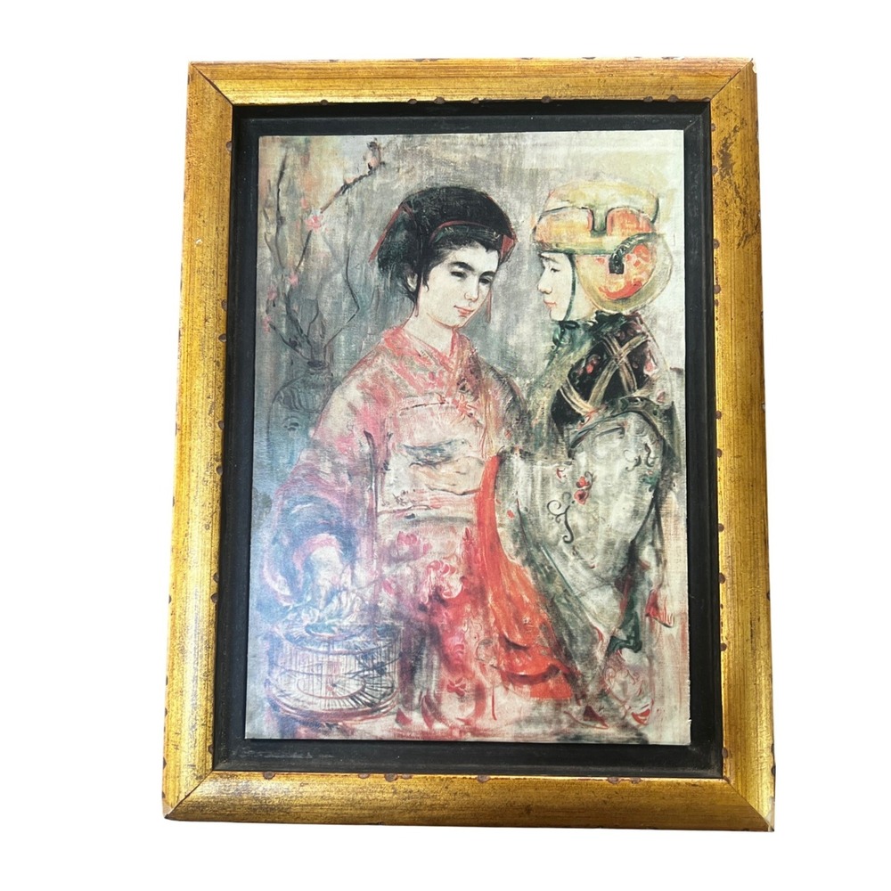 Vintage Mid-Century (circa 1950s–1970s) Framed Art Print Edna Hibel Style 11x8